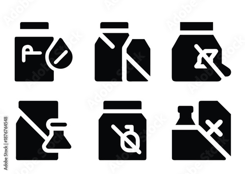 Set of stylized vector icons representing allergen warnings on food packaging