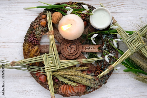 Tableau sur toile Wiccan altar for Imbolc sabbat