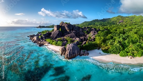arial view of la digue island seychelles