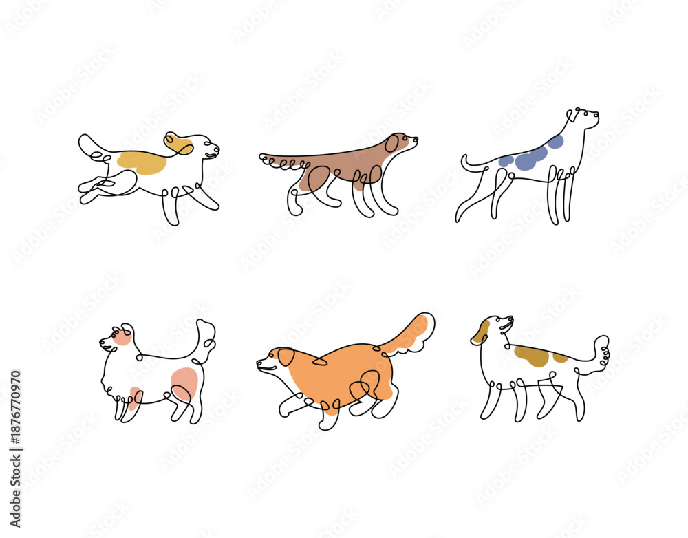Obraz premium Hand drawn monoline illustration of dogs isolated on white