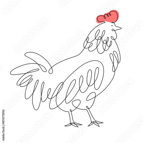Hand drawn monoline rooster isolated on white