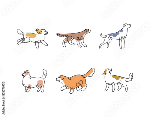 Hand drawn monoline illustration of dogs isolated on white