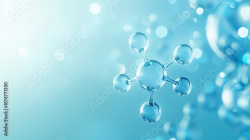 Molecular structure illustration featuring interconnected atoms in a blue gradient background, showcasing scientific concepts and the beauty of chemistry in a modern design