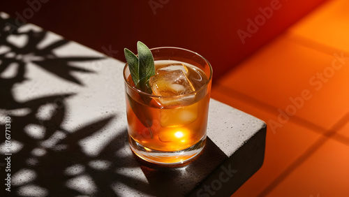 A refreshing cocktail on a table with a blurred background