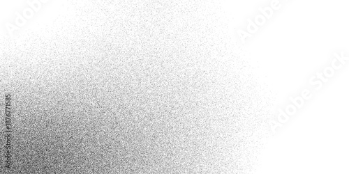 Stippled grain halftone overlay and Rough grunge sand dots backdrop Gritty distressed. Retro spray grit and charcoal ink form abstract dot work design. Black stippled noise background particles