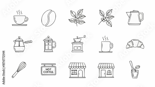 Coffee Shop Icons Hand Drawn Sketch Style.