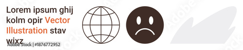 Global communication, emotions, misinformation, digital issues, worldwide interaction, conceptual ideas. A globe, sad face and abstract shape connectivity and emotions. Global communication