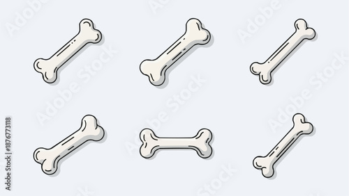 Collection of cartoon dog bone illustrations on a white background.