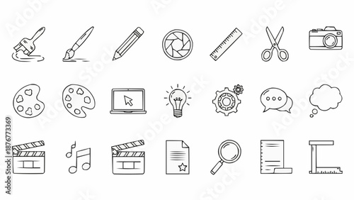Collection of creative icons and symbols for art and design.