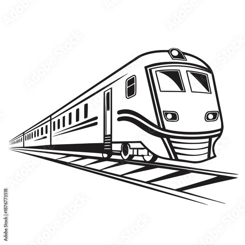 Modern train traveling on tracks