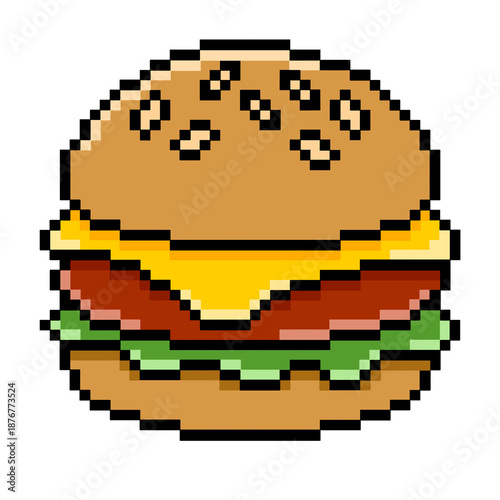 Flat Design Pixel Art Hamburger Illustration