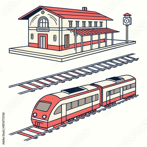 Train station with arriving train