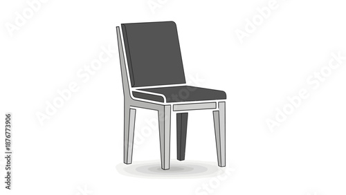 A gray chair with a high backrest and four legs is depicted in a minimalist illustration style.