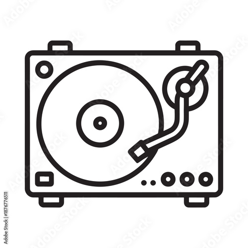 Simple outline illustration of a classic turntable for music playback