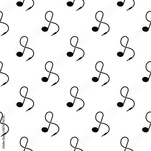Audio jack music note seamless pattern isolated on white background