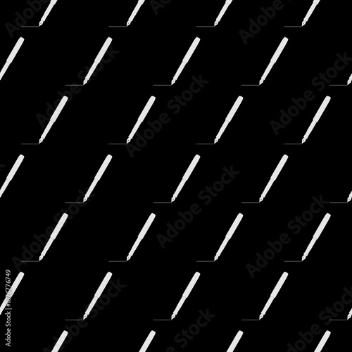 Fountain pen with line seamless pattern isolated on black background