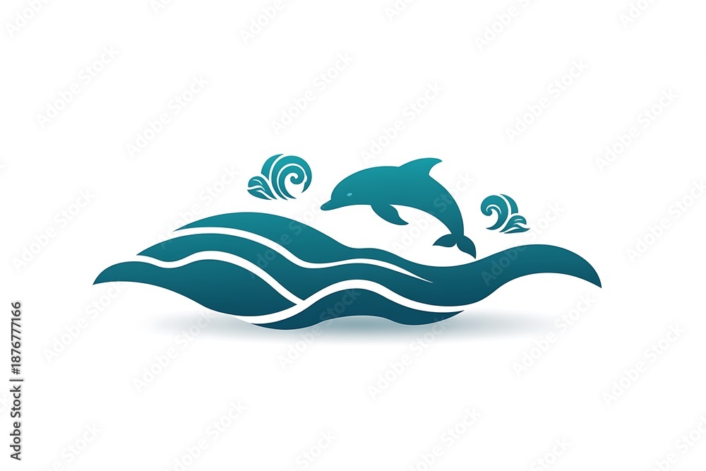 Fototapeta premium Teal dolphin jumping ocean waves conservation eco friendly symbol