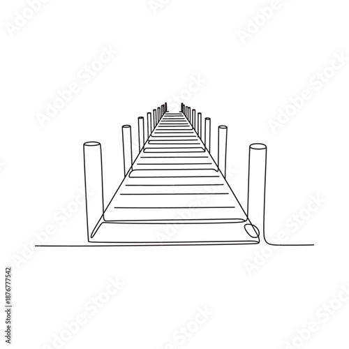 Simple line drawing of a wooden pier extending into the distance