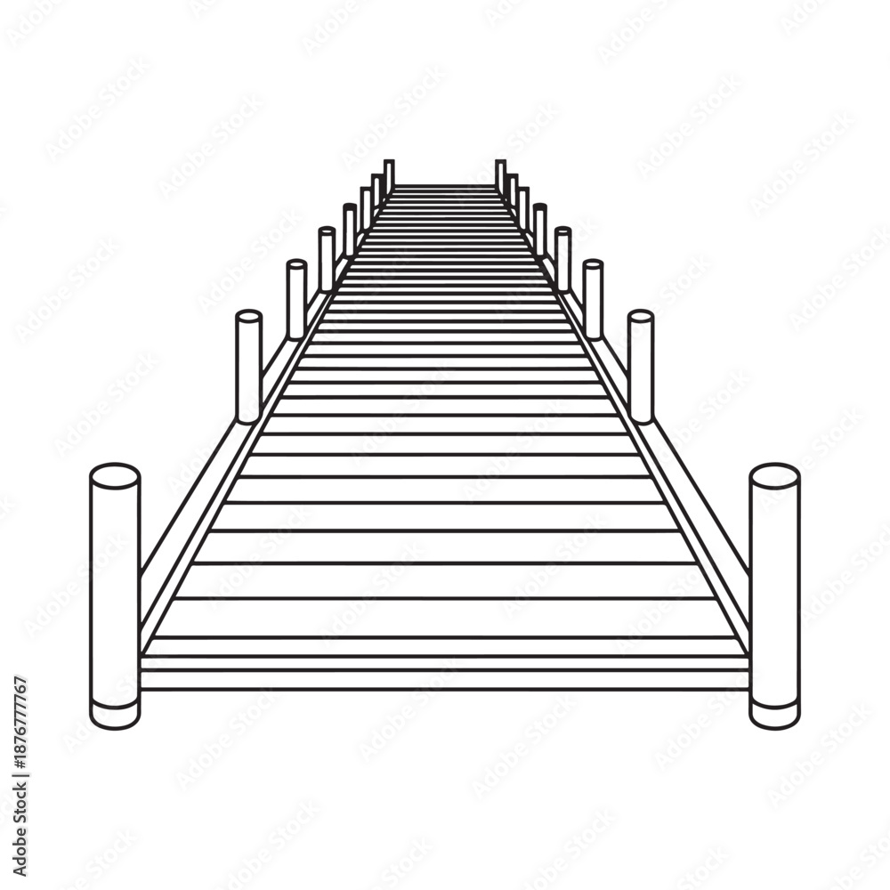 Fototapeta premium a long wooden dock with railings and posts on either side