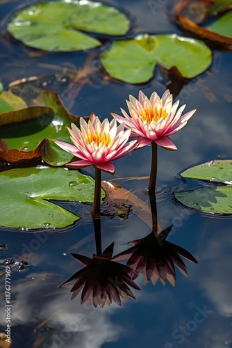 Water lilies blooming in a pond