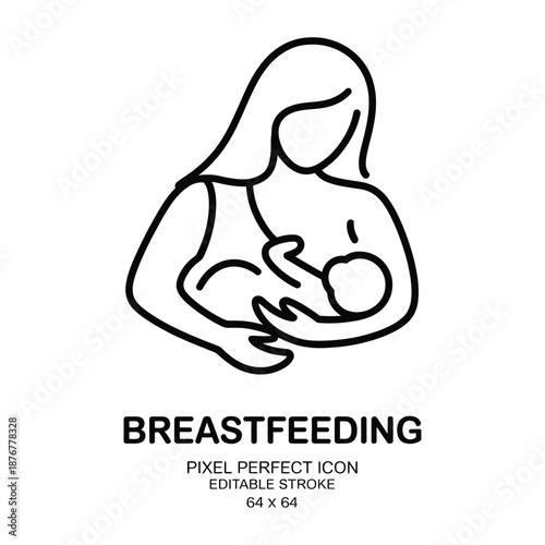 Mother breastfeeding baby in simple line art style