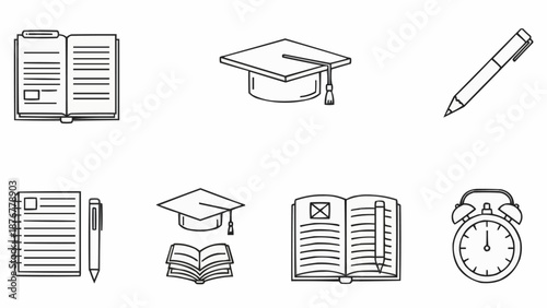Collection of hand-drawn education and study icons.