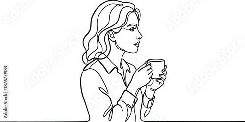 Continuous line drawing of mother holding hands with son walking together while child points at sky in minimalist vector style