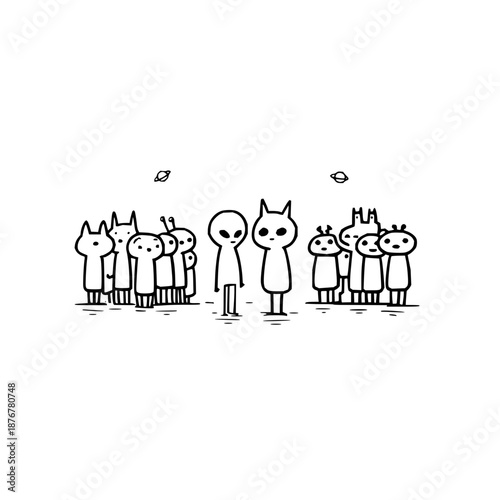 Lonely Person Surrounded by Cartoon Characters