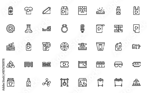 Recycling icon set. Vector symbols for radiation, compost, plastic, electronics, waste and more. Eco-friendly thin line icons pack.
