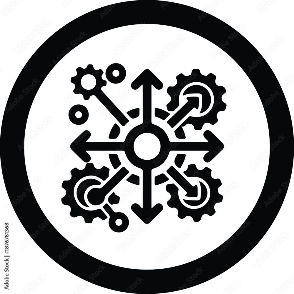 Fototapeta premium Silhouette abstract connection of gears and arrows in circle illustration vector