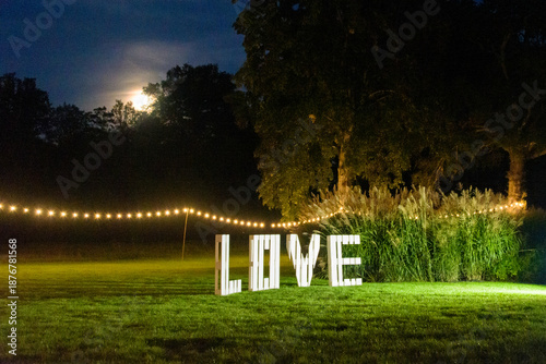 Lettres géantes LOVE, Décoration extérieure de mariage faite avec des palettes europe