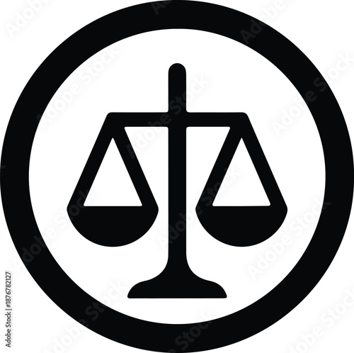 Silhouette balanced justice scales inside circle emblem illustration vector