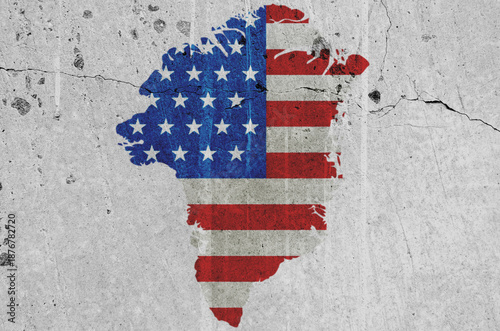 map of Greenland painted in the colors of the national flag of the United States of America on the wall