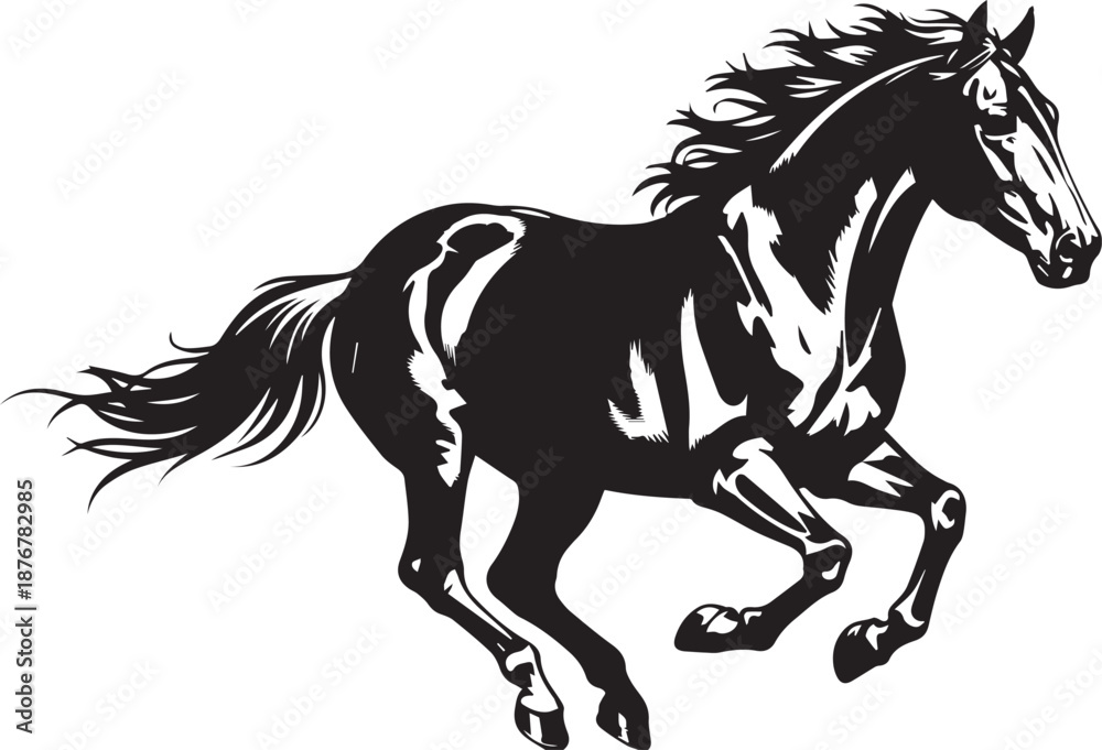 Fototapeta premium Majestic black horse galloping with flowing mane and tail