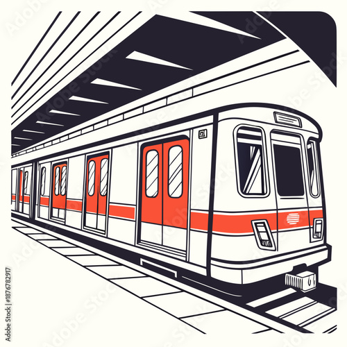 Modern metro train at station