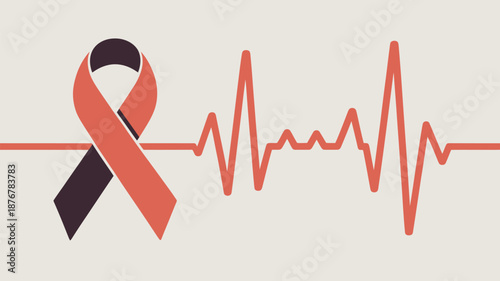 Awareness ribbon and heartbeat line Vector