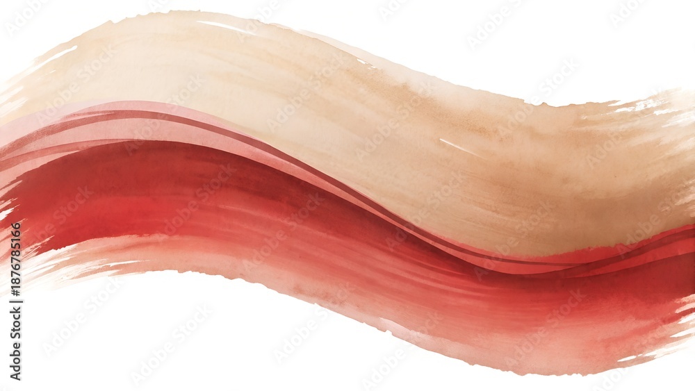 Fototapeta premium Abstract Watercolor Waves With Red Brown And White Colors In Horizontal Orientation And Soft Brush Strokes With Grunge Texture