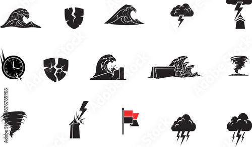 Black tornado funnel cloud swirling danger disaster weather vector illustration flat design