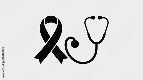 Black ribbon with stethoscope Vector