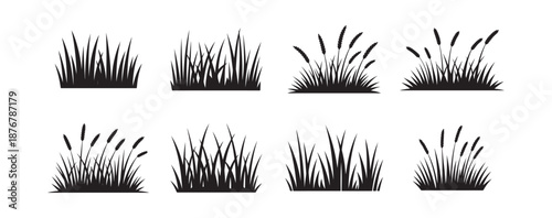 Nature black grass elements icon set. Grass illustration eps 10