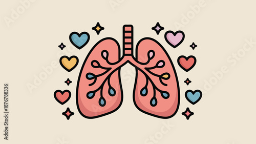 Illustrated human lungs with hearts Vector