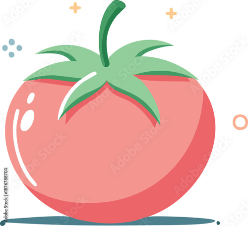 A ripe tomato is illustrated in a simple graphic style on a white background