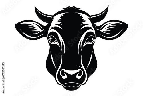 Minimalist Cattle Head Silhouette Black Vector Graphic Isolated on White for Agriculture Branding