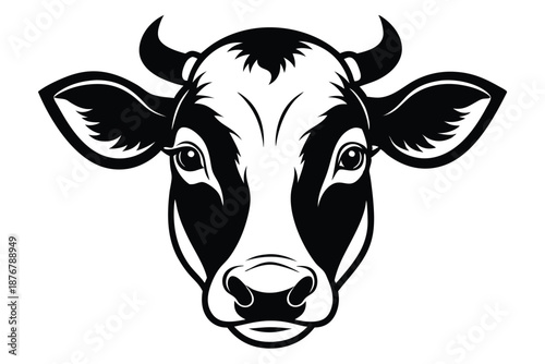 Bull Head Silhouette Vector Icon Black and White Livestock Face Graphic for Ranch Logo Design