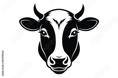 Black Cow Head Icon Vector Illustration Silhouette Isolated on White for Agriculture and Dairy Design