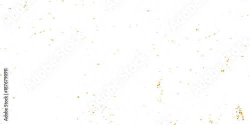 Light abstract white surface touched by brown paint grains and orange grunge speckles combined with floating gold foil confetti and glitter for a sparkling celebratory digital texture