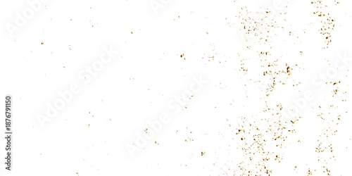 Minimal white abstract texture layered with organic brown speckles, noisy orange sand grunge, and flowing gold confetti sparkles that create a radiant celebratory visual atmosphere