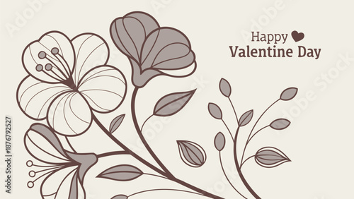 Valentine's Day floral greeting card with happy flowers