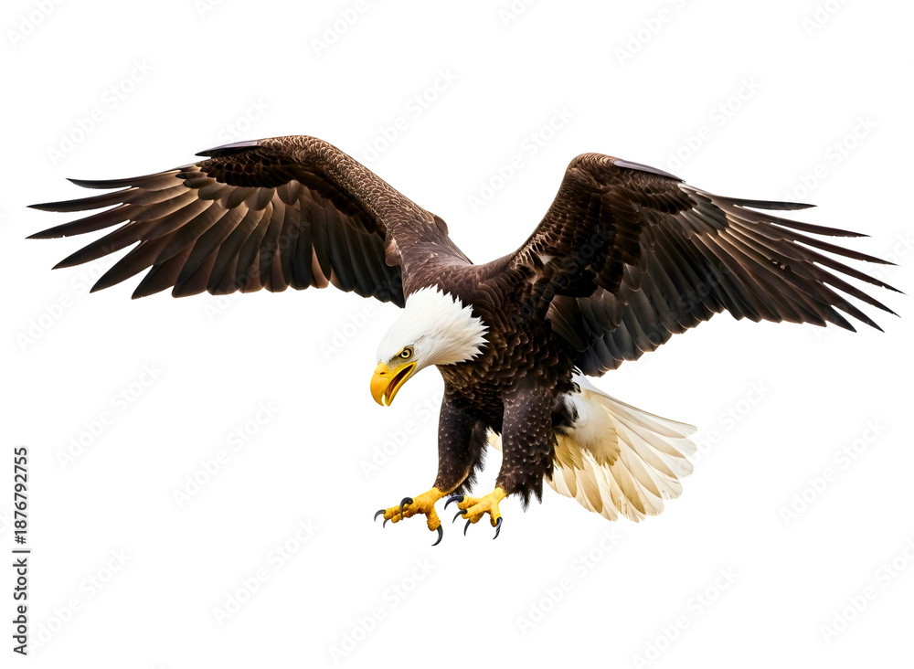 Obraz premium Bald eagle in flight isolated on transparent background