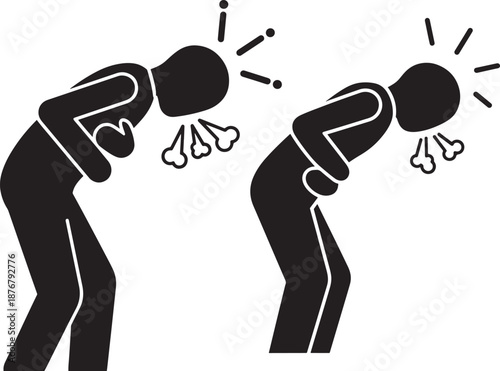 Silhouette of people vomiting from illness concept